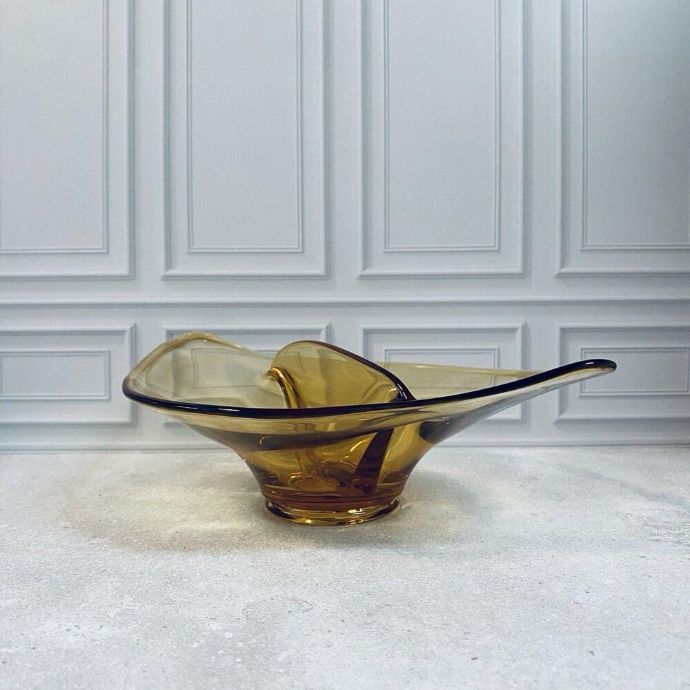 Vintage Viking Divided 2 Part Relish Dish EUC Pressed Glass Named Epic Amber